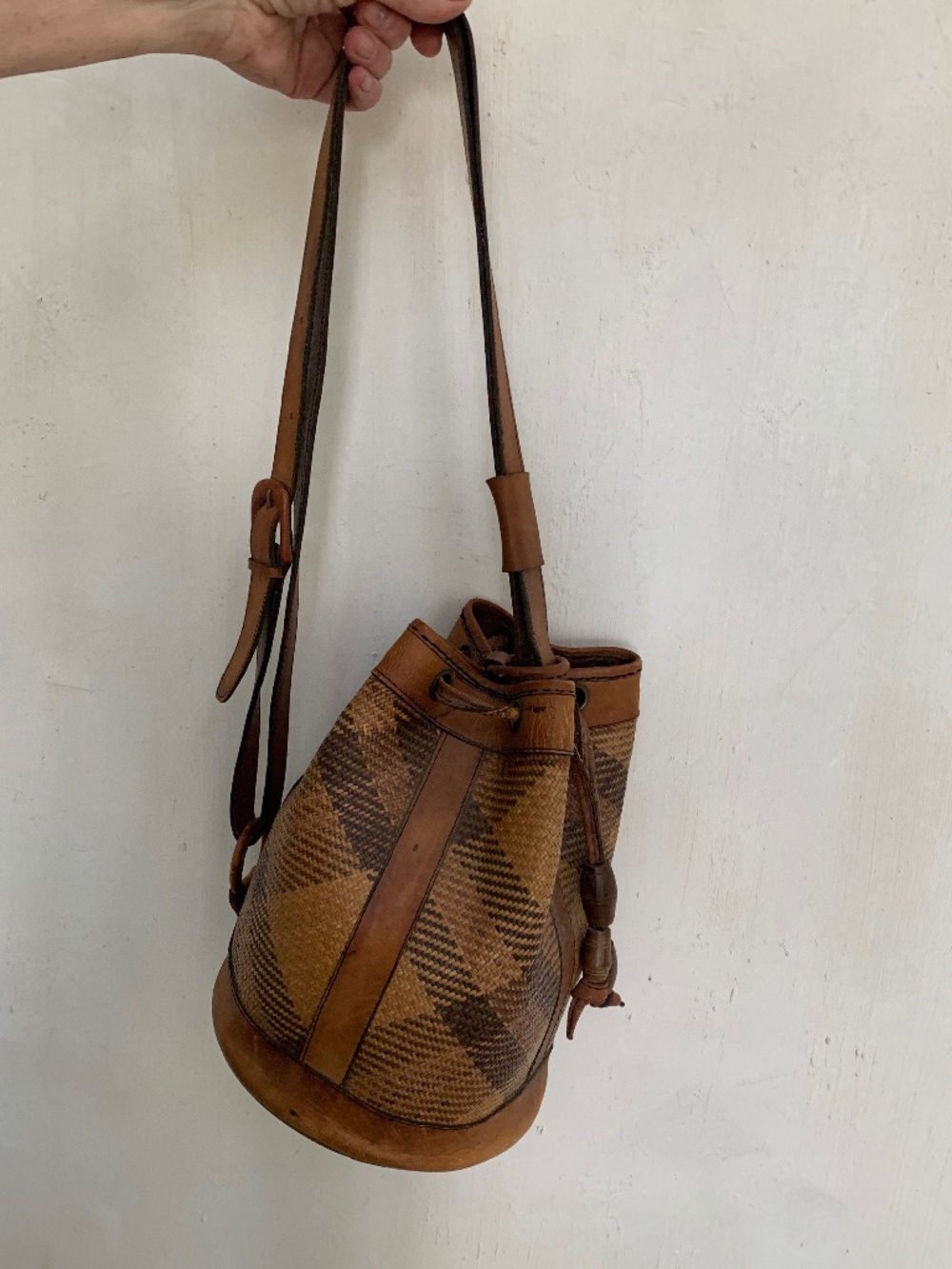 Elliot Luca woven leather bucket convertible bag